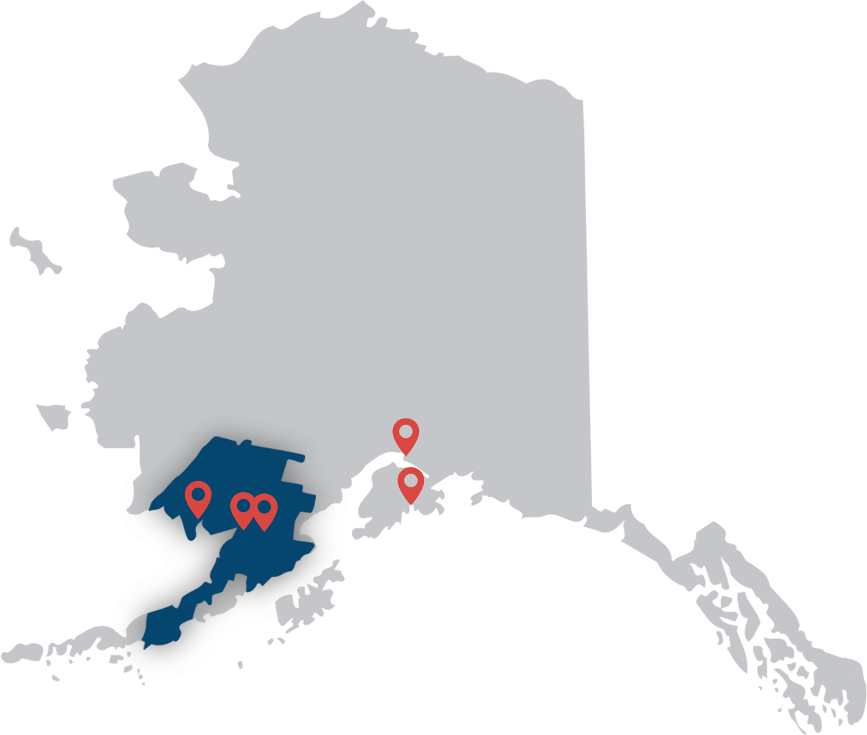 State of Alaska with communities we serve highlighted